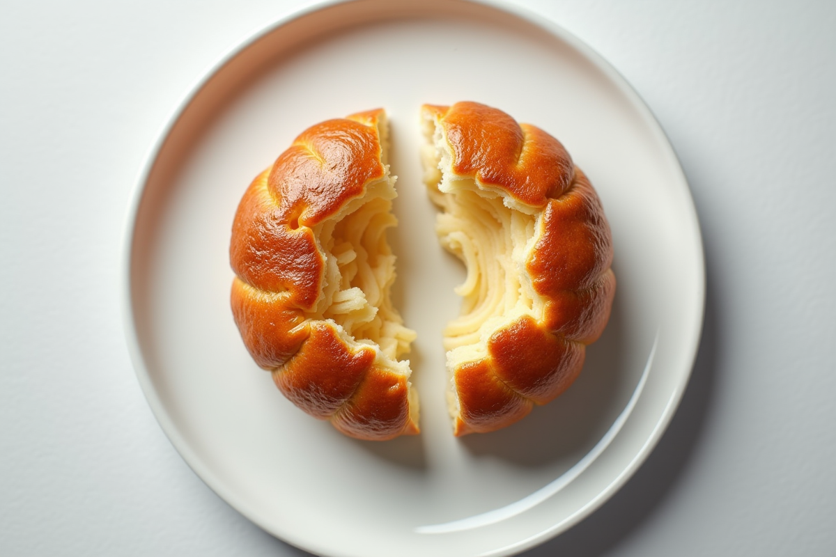 Craquelin breton coupe en deux sur une assiette blanche