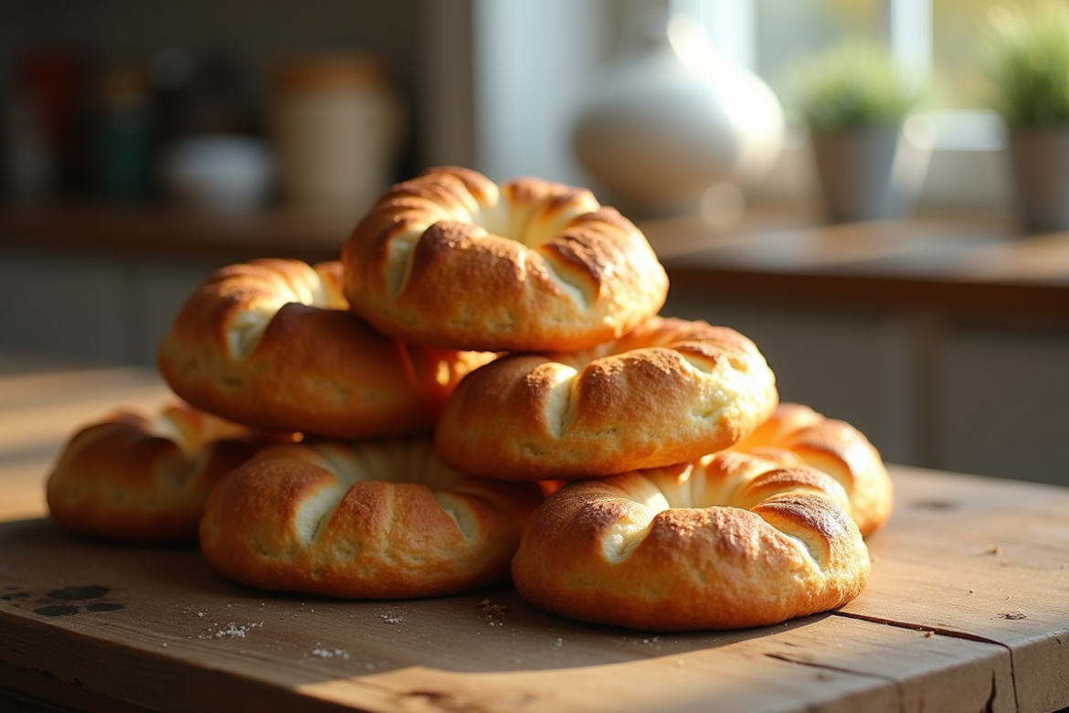 Craquelins bretons frais empiles sur une table en bois