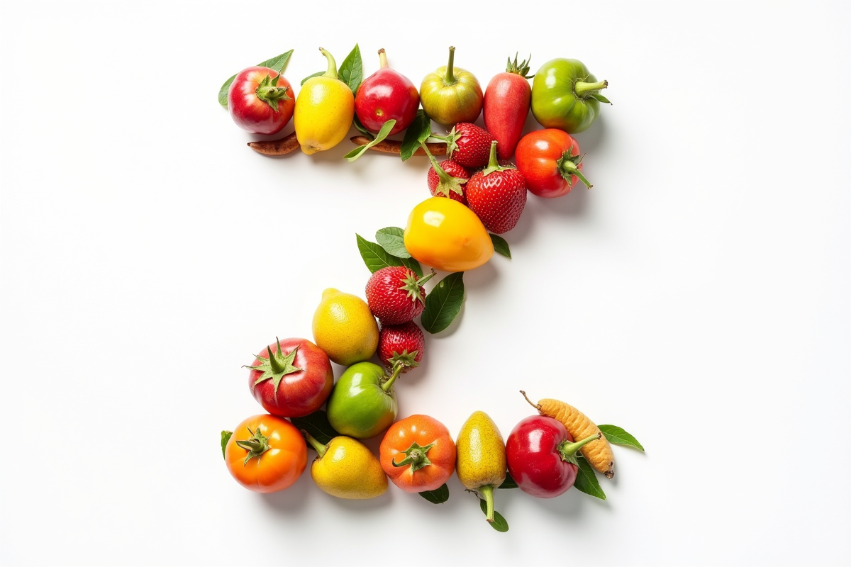 Fruits et légumes exotiques en forme de lettre Z