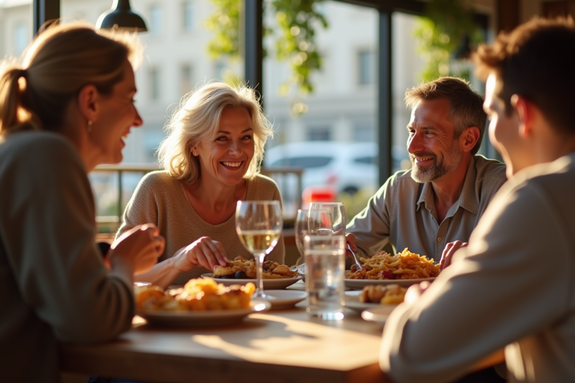 Famille multigenerational partageant un repas à Rennes