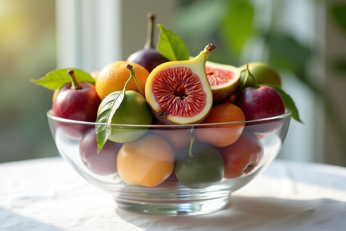 Panier élégant de fruits frais violets et vanille