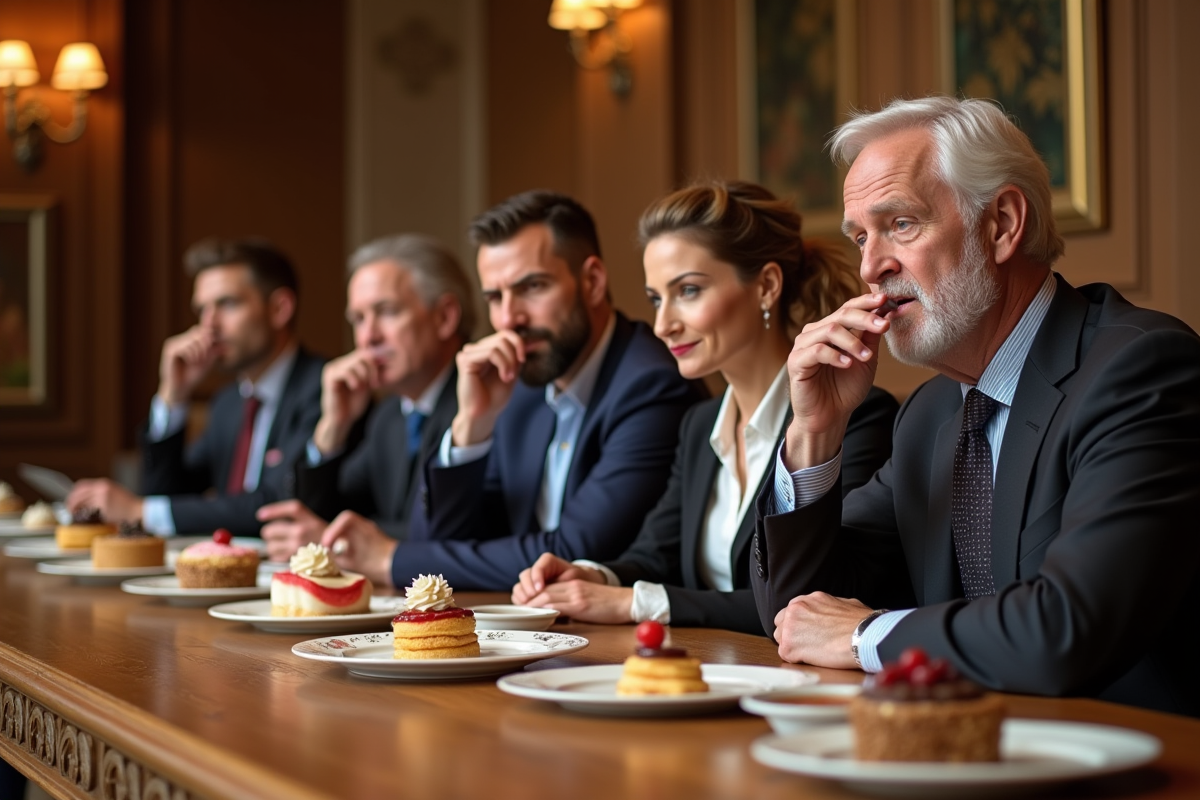Jury dégustant des pâtisseries lors d un concours