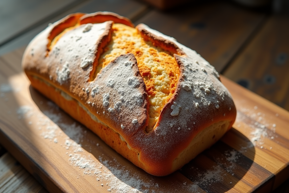 Pain de campagne rustique sur une planche en bois