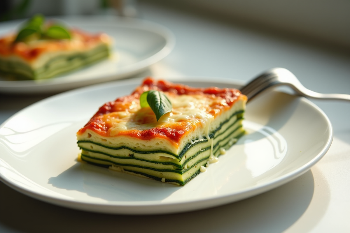 Tranche de lasagne de zucchini avec fromage fondu