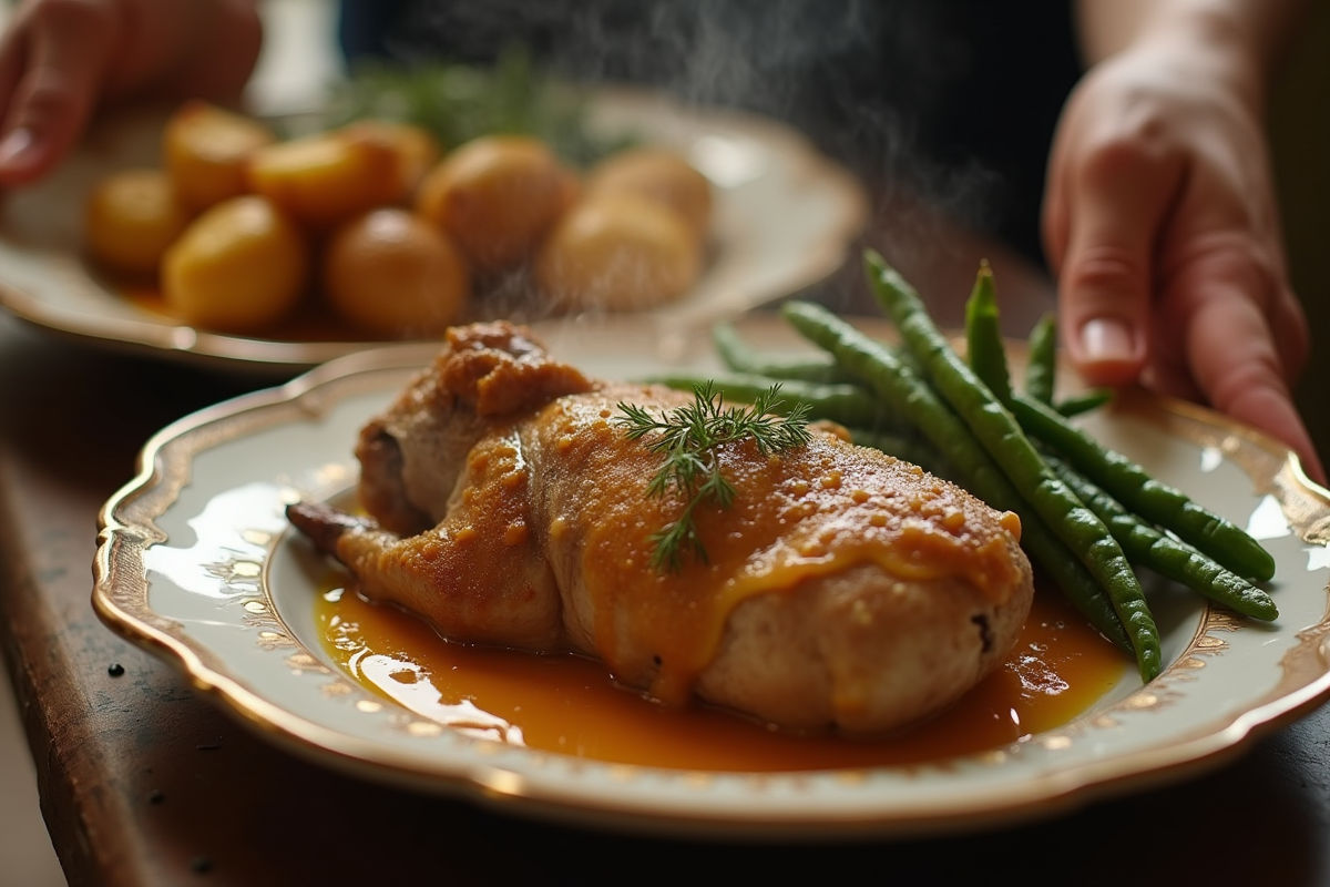 Assiette de lapin à la moutarde avec légumes et pommes de terre