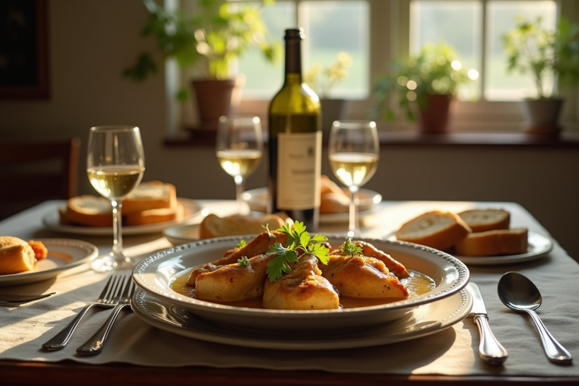 Table rustique en cuisine française pour un repas familial