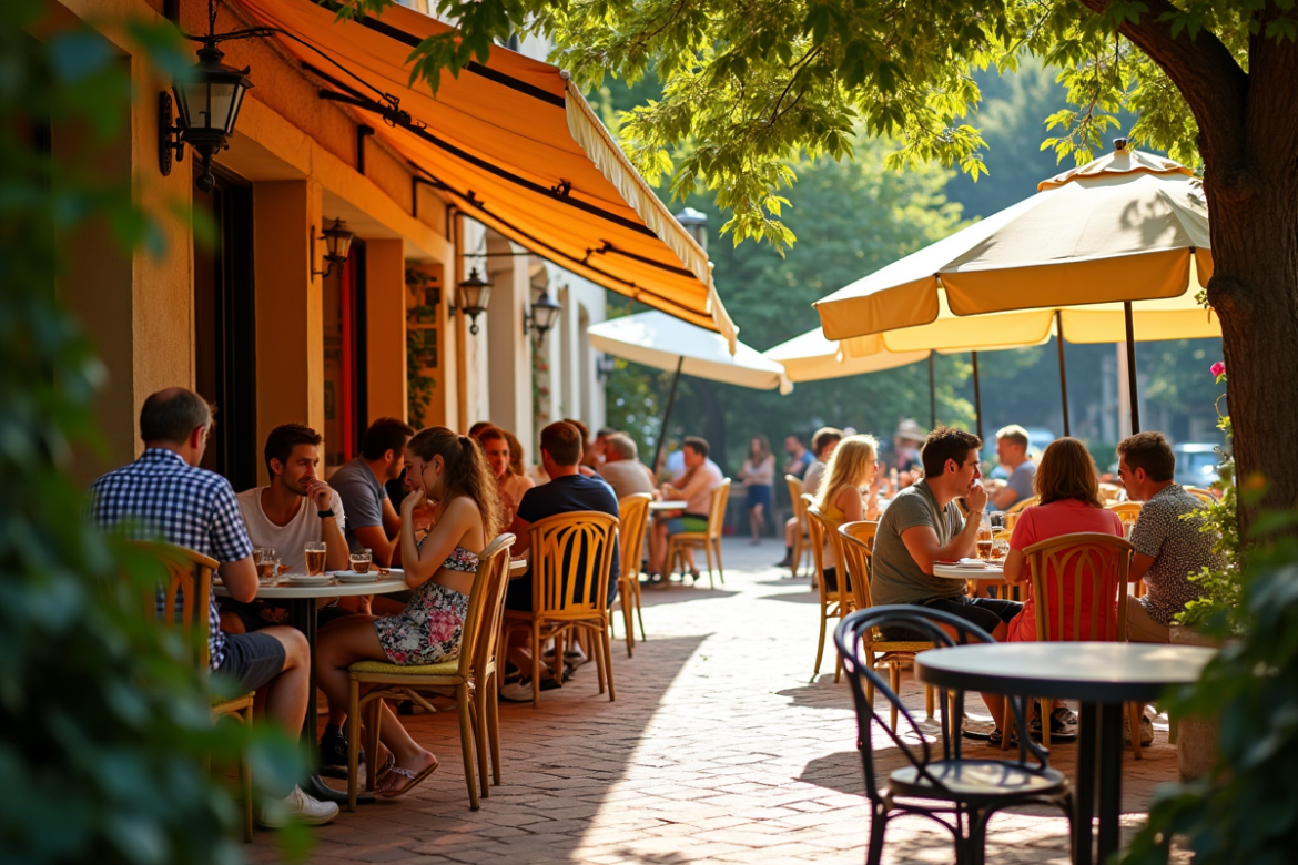 Terrasse de crêperie à Aix en Provence ensoleillée