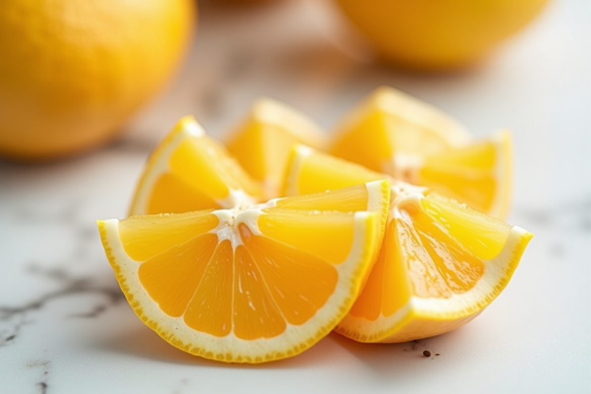 Tranches de starfruit sur marbre lumineux
