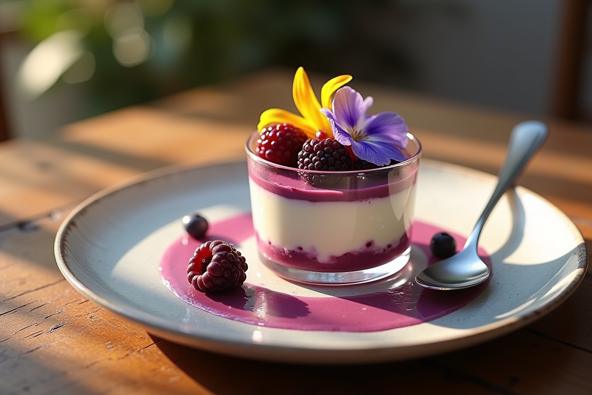 Verrine de dessert avec vanille et fruits violets